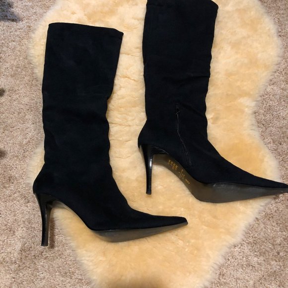 Black Faux Suede Tall Boots - Picture 3 of 4